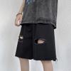 Men's Loose Straight Stretchy Denim Shorts Washed Ripped Jean Shorts Casual Classic Short Pants with Pockets (Black,XX-Large) view 4