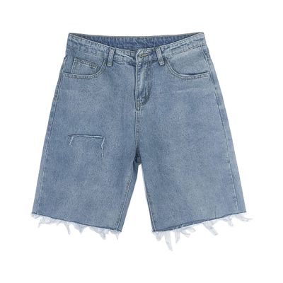 Men's Summer Loose Classic Denim Shorts Ripped Washed Jean Shorts Casual Straight Short Pants with Pockets (Dark Blue,Small)