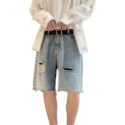 Men's Casual Retro Straight Denim Shorts Streetwear Ripped Jean Shorts Classic Summer Short Pants with Pockets (Blue,XX-Large)