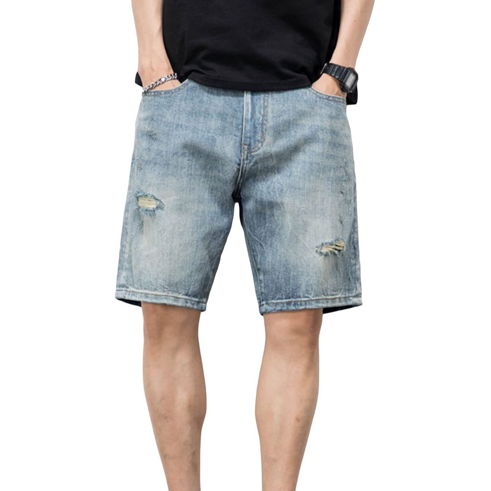 Men's Loose Straight Jean Shorts Casual Classic Washed Denim Shorts Retro Cotton Short Pants with Pockets (Light Blue6,36)