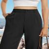 Feiersi Womens Casual Wide Leg Pants High Waisted Button Down Straight Long Trousers Palazzo Pants(Black,Medium) view 2