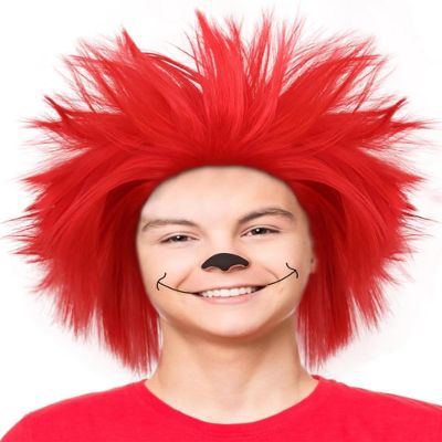 ANOGOL Hair Cap+ Red Crazy Wig, Angry Wigs, Unique Spiky and Funny Wigs, Funky Fuzzy Hair, Pelucas Para Payasos, Short Red Wig for Anime Cosplay, Halloween Costume Party Christmas Outfit