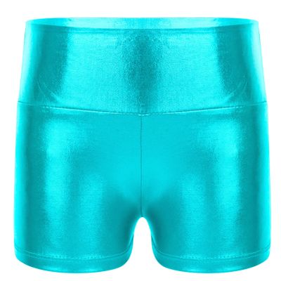 Alvivi Kids Girls Shiny Metallic Dance Shorts Ballet Dance Gymnastics High Waist Fitness Booty Shorts Blue Green 12 Years
