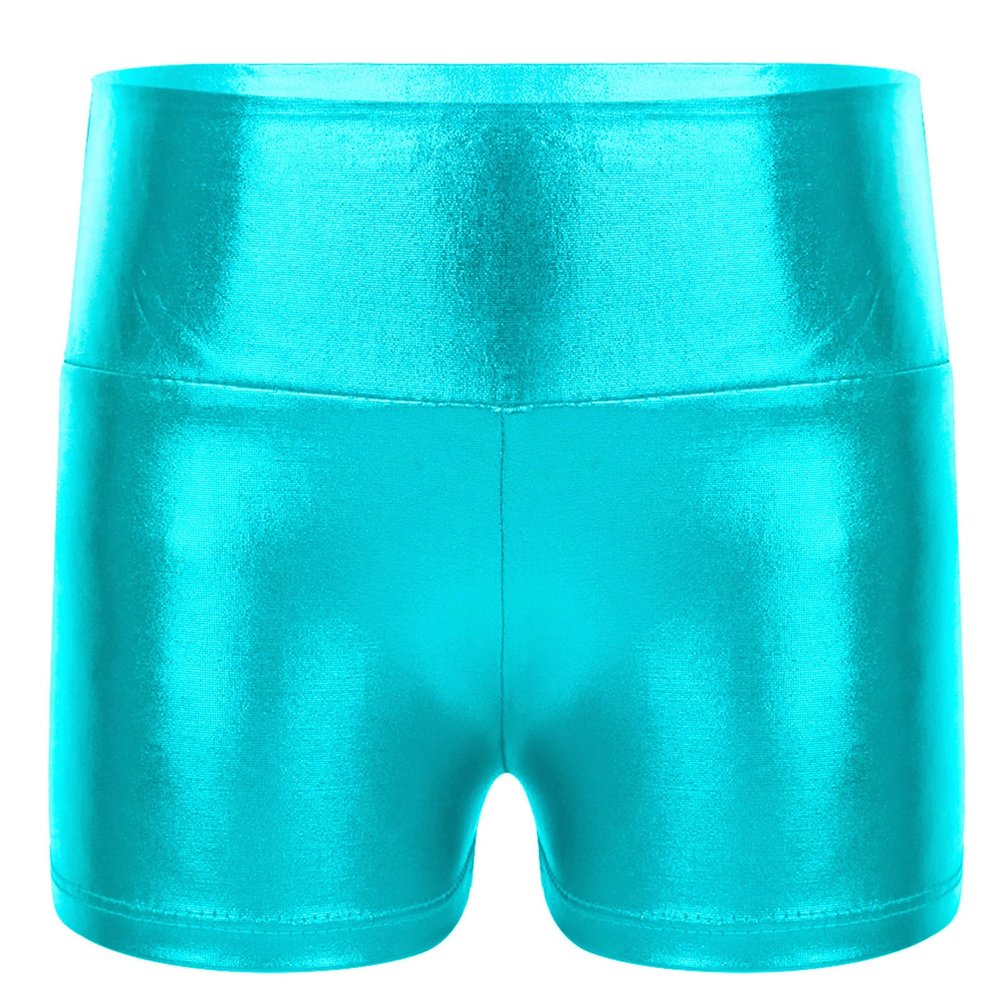 Alvivi Kids Girls Shiny Metallic Dance Shorts Ballet Dance Gymnastics High Waist Fitness Booty Shorts Blue Green 12 Years