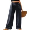 Feiersi Womens Casual Wide Leg Pants High Waisted Button Down Straight Long Trousers Palazzo Pants(Navy Blue,Small) view 1