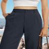 Feiersi Womens Casual Wide Leg Pants High Waisted Button Down Straight Long Trousers Palazzo Pants(Navy Blue,Small) view 2