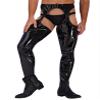 Eandarui Men's Faux Leather Pants Hollow Out Skinny Leggings Punk 80's Rock Tight Biker Pants Trousers Black Large view 2