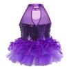 Alvivi Kids Girls Halter Neck Sequins Jumpsuit Ballet Dance Tutu Dress Jazz Performance Costume Suit Purple A 12 Years view 2
