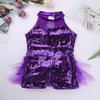 Alvivi Kids Girls Halter Neck Sequins Jumpsuit Ballet Dance Tutu Dress Jazz Performance Costume Suit Purple A 12 Years view 3