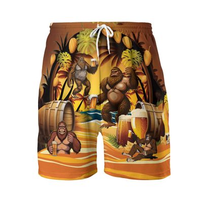 Bigfoot Beer Men's Quick Dry - Drink Beer Hawaiian Shorts for Men - Beach Shorts Swim Trunks Set 14 (TND-LN-14) Size M