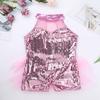 Alvivi Kids Girls Halter Neck Sequins Jumpsuit Ballet Dance Tutu Dress Jazz Performance Costume Suit Pink A 12 Years view 3