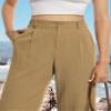Feiersi Womens Casual Wide Leg Pants High Waisted Button Down Straight Long Trousers Palazzo Pants(Khaki,Large) view 2