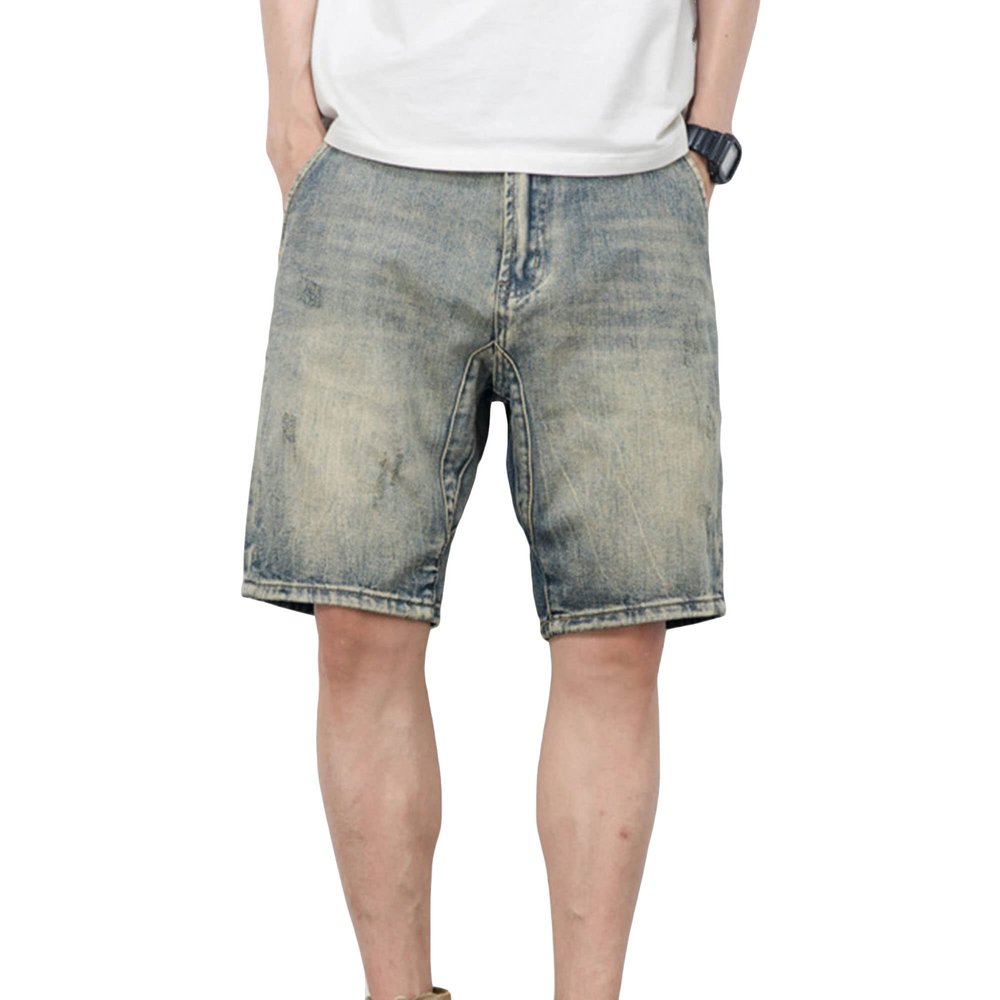 Men's Loose Straight Jean Shorts Casual Classic Washed Denim Shorts Retro Cotton Short Pants with Pockets (Blue1,28)