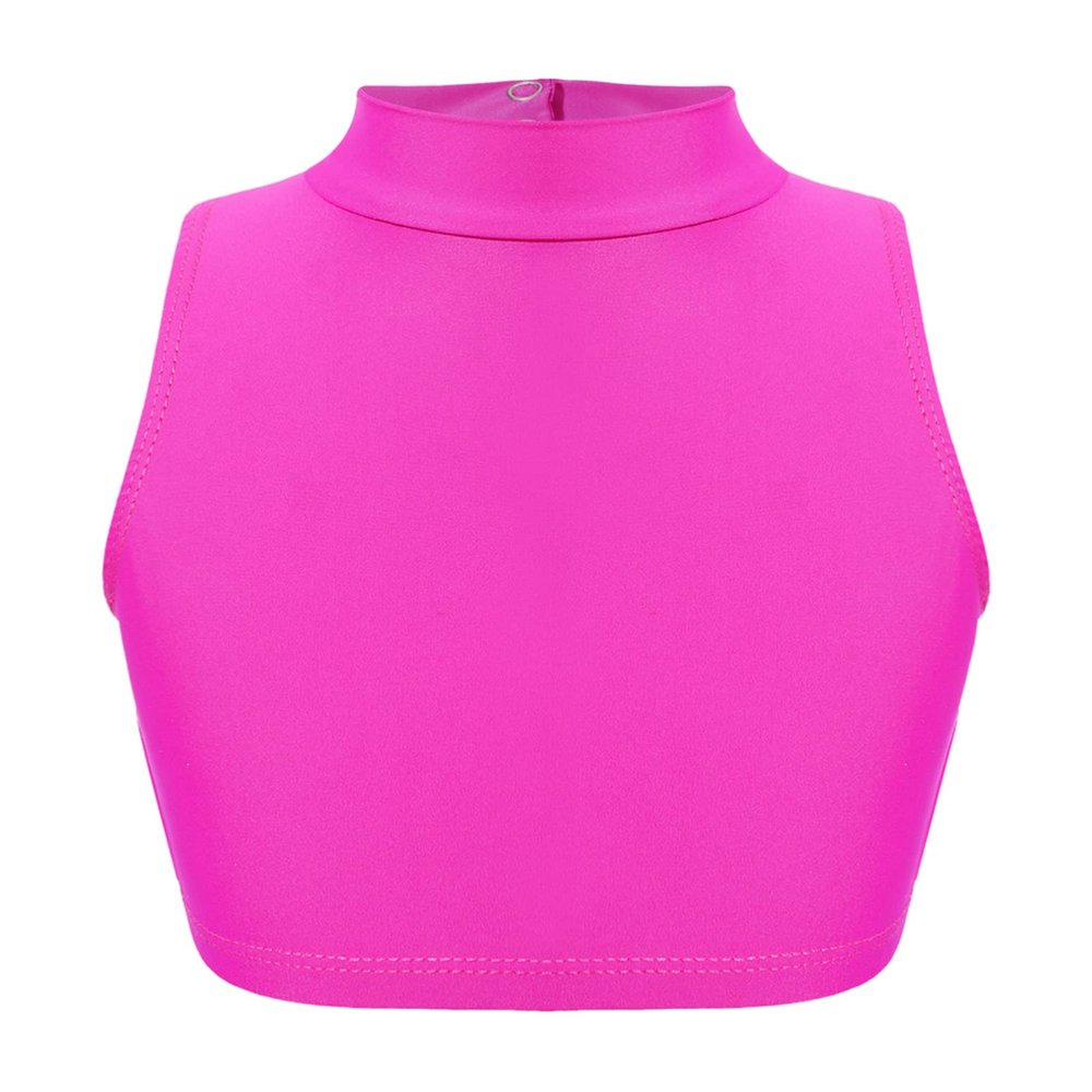 Alvivi Kids Girls Dance Tops Mock Turtle-Neck Crop Top Solid Color Shirts Sports Dance Athletic Vest Hot Pink 16 Years
