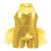 Alvivi Kids Girls Halter Neck Sequins Jumpsuit Ballet Dance Tutu Dress Jazz Performance Costume Suit Yellow A 10 Years view 1