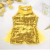 Alvivi Kids Girls Halter Neck Sequins Jumpsuit Ballet Dance Tutu Dress Jazz Performance Costume Suit Yellow A 10 Years view 3