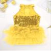 Alvivi Kids Girls Halter Neck Sequins Jumpsuit Ballet Dance Tutu Dress Jazz Performance Costume Suit Yellow A 10 Years view 4