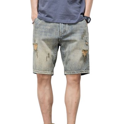 Men's Loose Straight Jean Shorts Casual Classic Washed Denim Shorts Retro Cotton Short Pants with Pockets (Blue3,32)