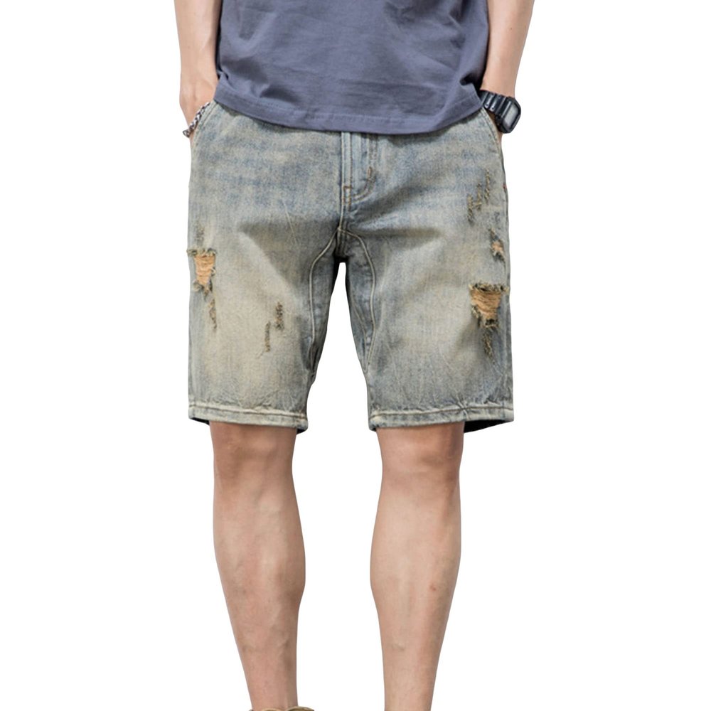 Men's Loose Straight Jean Shorts Casual Classic Washed Denim Shorts Retro Cotton Short Pants with Pockets (Blue3,32)