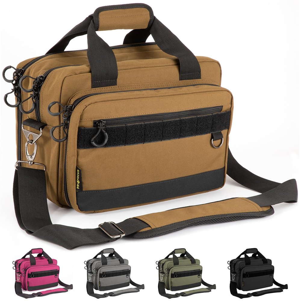 PROFOCUS Range Bag Dual Pistol Bag Revolver Gun Carrying Case for Ammo with Lockable Zippers for Outdoor Shooting and Hunting,Deluxe Padded Shoulder Strap Included