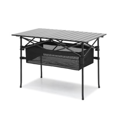 Magshion 37" Folding Camping Table with Large Storage Basket & with Carry Bag, Aluminum Picnic Table for Indoor Outdoor Camping Backyard BBQ Use, Black