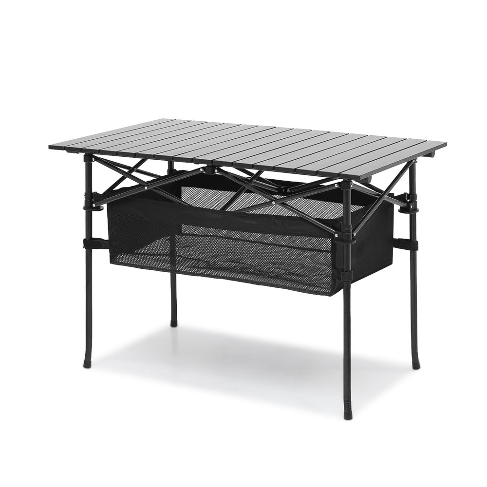 Magshion 37" Folding Camping Table with Large Storage Basket & with Carry Bag, Aluminum Picnic Table for Indoor Outdoor Camping Backyard BBQ Use, Black