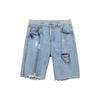 Maiyifu-GJ Men's Straight Washed Denim Shorts Blue Cotton Loose Short Pants With Pockets Ripped Casual Jean Shorts (Blue,Medium) view 1