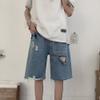 Maiyifu-GJ Men's Straight Washed Denim Shorts Blue Cotton Loose Short Pants With Pockets Ripped Casual Jean Shorts (Blue,Medium) view 3