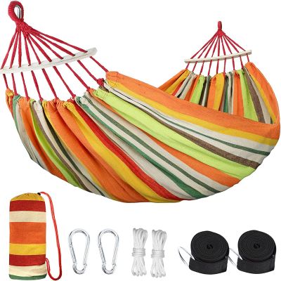 HUHJYUGE Camping Hammock, Double or Single Hammocks, Brazilian-Style Cotton Hammock, with Hanging Ropes & Carry Bag Large, for Outdoor, Travel, Hiking, Backpacking, Beach (A 260x100cm)