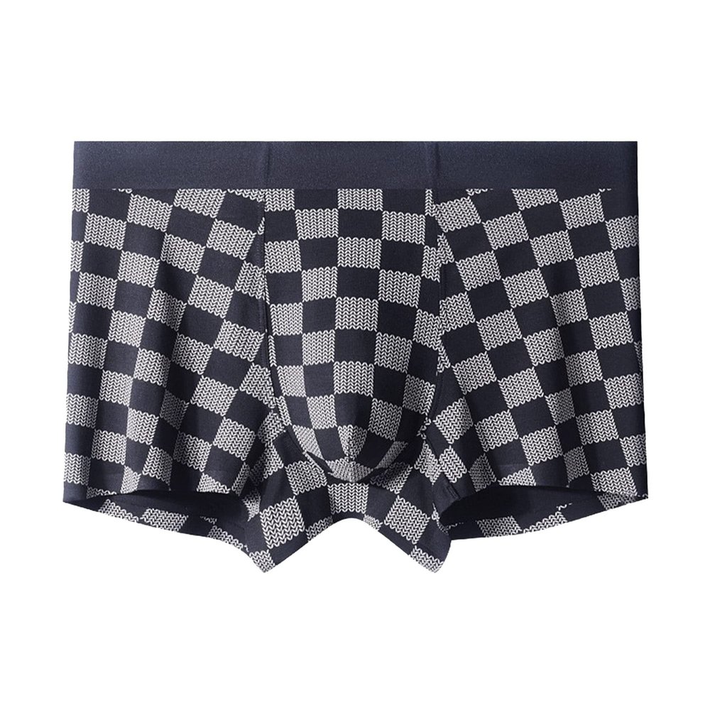 JEsilunmaMY Men's Plaid Print Breathable Boxer Briefs Moisture-Wicking Mid Waist Underwear Trunks Plus Size Knit Boxer Brief