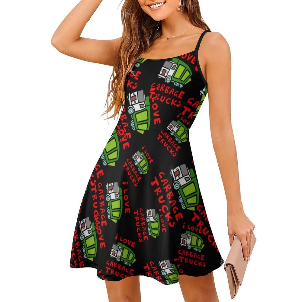I Love Trash Garbage Trucks Women's Summer Sling Dress Casual Swing Beach Mini Dresses L
