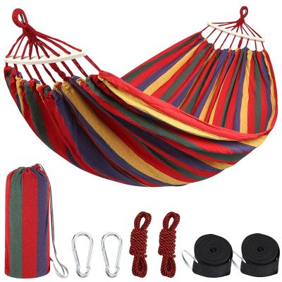 HUHJYUGE Camping Hammock, Portable Hammocks, Hammocks for Outside, Cotton Hammock with 2 Tree Straps and Carry Bag, for Outdoor Hiking, Backpacking, Travel, Backyard, Beach (B 260x100cm)