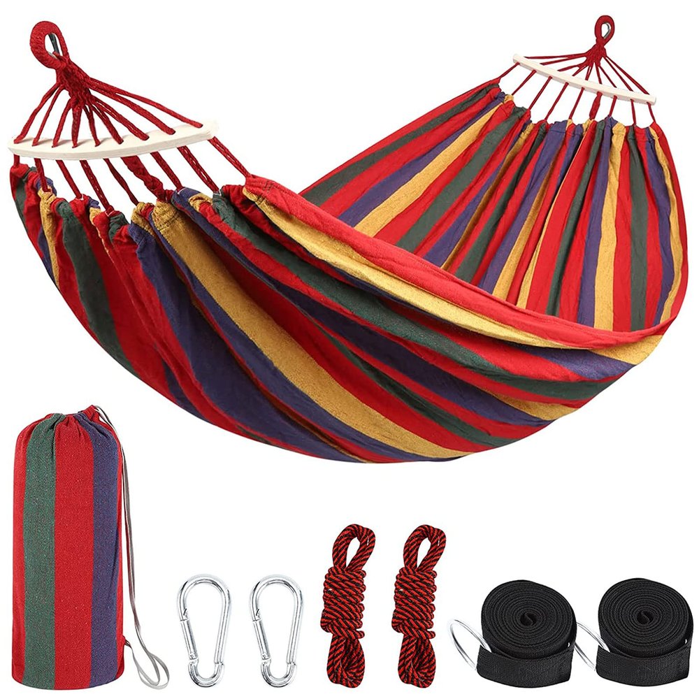 HUHJYUGE Camping Hammock, Portable Hammocks, Hammocks for Outside, Cotton Hammock with 2 Tree Straps and Carry Bag, for Outdoor Hiking, Backpacking, Travel, Backyard, Beach (B 260x100cm)