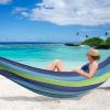 HUHJYUGE Camping Hammock, Portable Hammocks, Hammocks for Outside, Cotton Hammock with 2 Tree Straps and Carry Bag, for Outdoor Hiking, Backpacking, Travel, Backyard, Beach (B 260x100cm) view 4