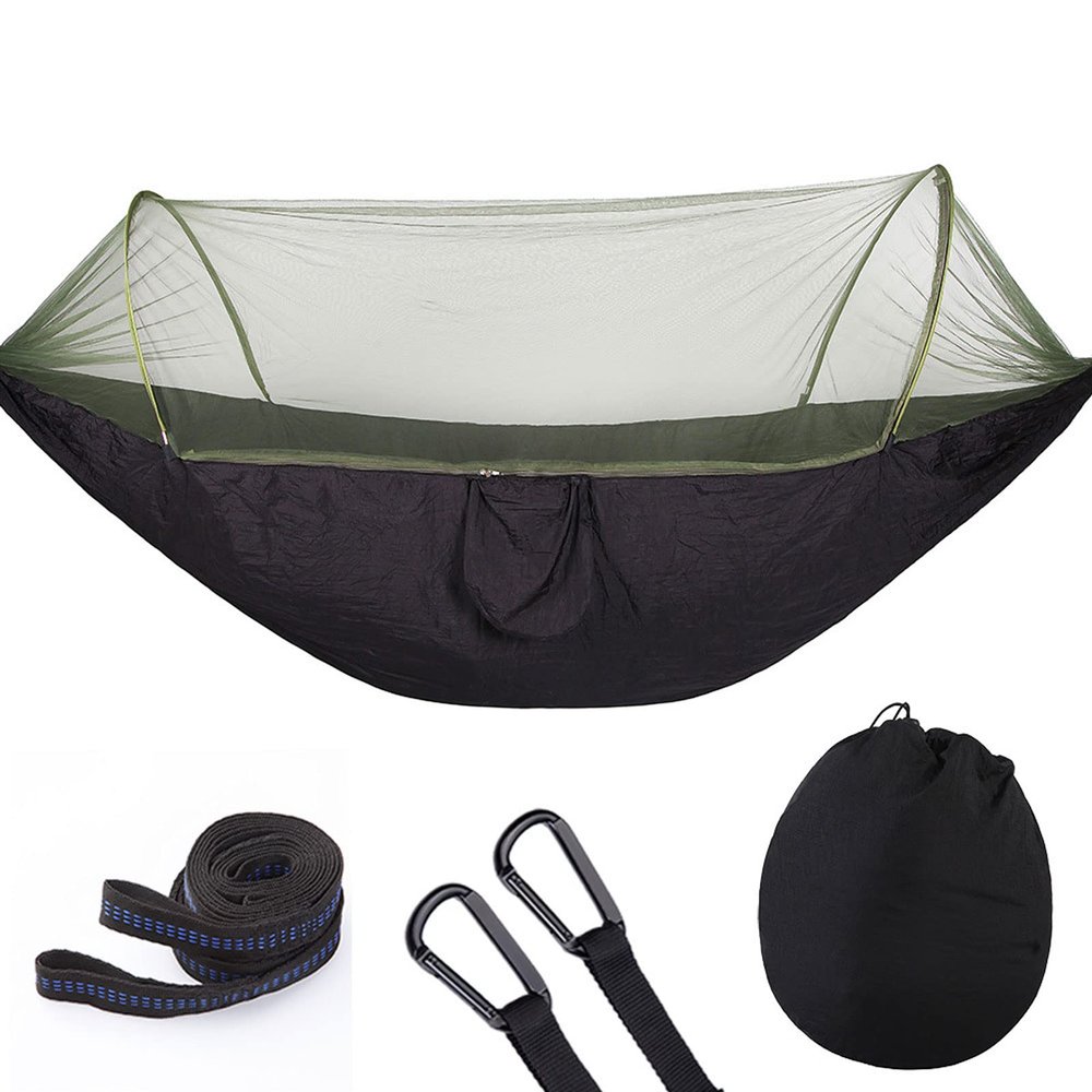 Large Camping Hammock with Mosquito Net, 2 Person Pop-up Parachute Lightweight Hanging Hammocks, Portable Hammocks with Tree Straps and Carry Bag, for Outdoor, Hiking (E)