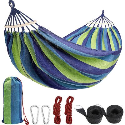 HUHJYUGE Camping Hammock, Portable Hammocks, Hammocks for Outside, Cotton Hammock with 2 Tree Straps and Carry Bag, for Outdoor Hiking, Backpacking, Travel, Backyard, Beach (A 260x150cm)