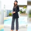 Muslim Swimsuits for Women Modest Islamic Arabic Swimwear Burkini Tankini Swimsuits Solid Color Long Sleeve Swimming Tops Pants with Cap Rashguard Bathing Suit Black Tie Style c XL view 3