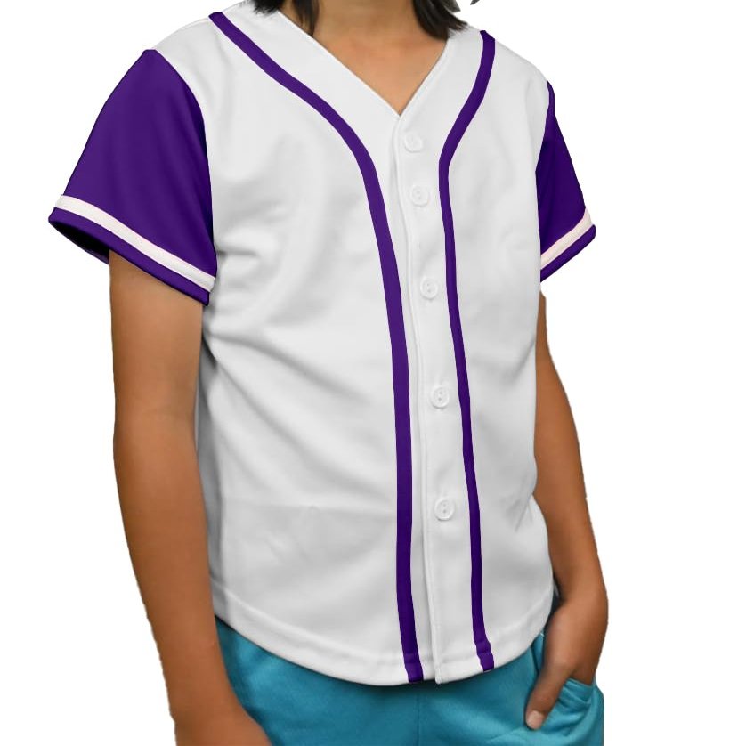 DIGITMON Kids Baseball Jersey Button Down Premium Hip Hop T Shirts Uniform White Purple for 6y Toddlers