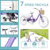 AkiiGer Adult Tricycles for Adults, 7 Speed Adult Trikes, 20/24/26 inch 3 Wheel Bike with Basket, Three-Wheeled Cruiser Bicycles for Women and Men, Without Fenders (Taro Purple, 7-Speed / 24" Wheels) view 3