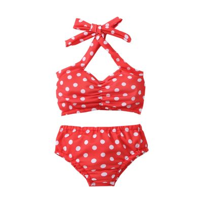 Baby Girl Bikini Kids Toddler Polka Dot Swimsuits Swimwear Beach Bathing Suit Bikinis Set Swimming (Red, 6-12 Months)