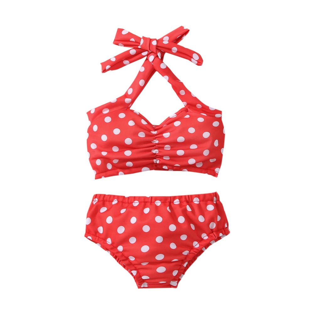 Baby Girl Bikini Kids Toddler Polka Dot Swimsuits Swimwear Beach Bathing Suit Bikinis Set Swimming (Red, 6-12 Months)