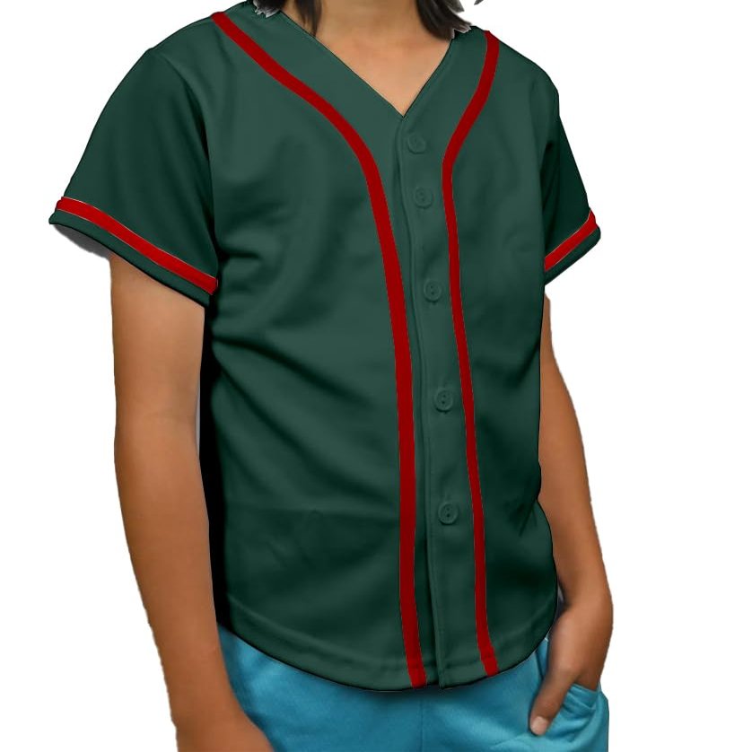 DIGITMON Kids Baseball Jersey Button Down Premium Hip Hop T Shirts Uniform ForestGreen Red for 12y Teenagers