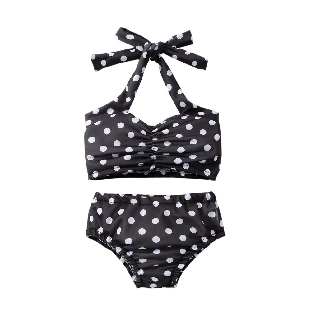 Baby Girl Bikini Kids Toddler Polka Dot Swimsuits Swimwear Beach Bathing Suit Bikinis Set Swimming (Black, 0-6 Months)