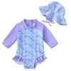 WOLBAY Baby Girl Swimsuit Long Sleeve One Piece Rash Guard with Sun Hat Zipper Bathing Suit Size 0-2T (US, Age, 3 Months, 6 Months, Purple) view 1