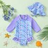 WOLBAY Baby Girl Swimsuit Long Sleeve One Piece Rash Guard with Sun Hat Zipper Bathing Suit Size 0-2T (US, Age, 3 Months, 6 Months, Purple) view 2