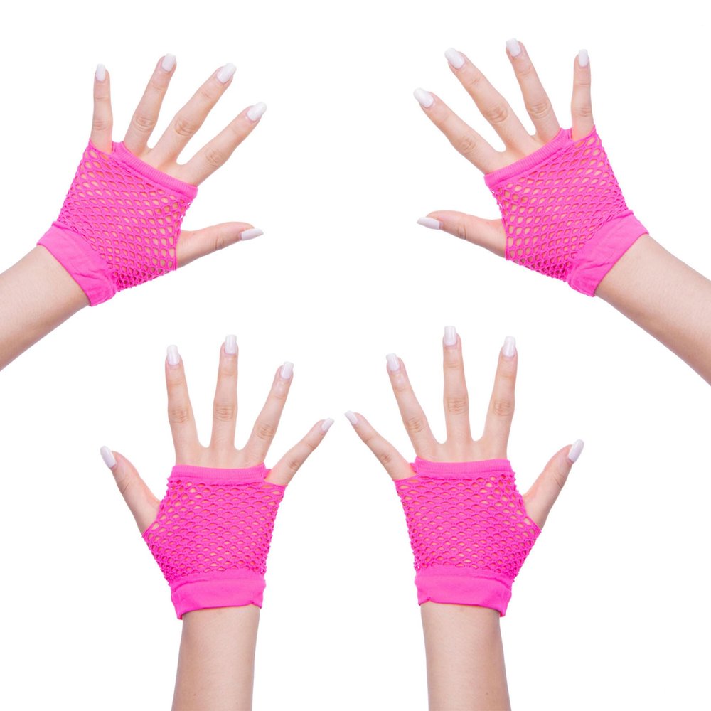 ALVOGIMOR 2 Pairs Fishnet Gloves,Mesh Fingerless Elastic Nylon Wrist Gloves for Women Girls 80's Theme Party Halloween Costume Accessories (Rose red)
