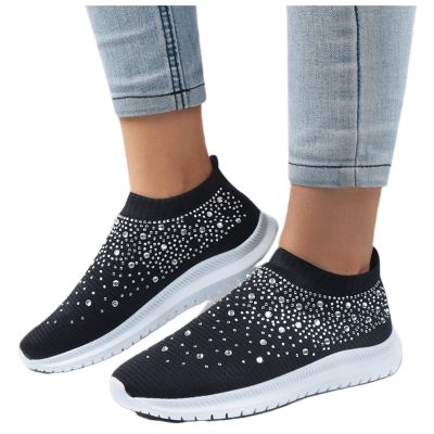 Ladmiple Womens Shoes Flats With Arch SupportWomens Walking Running Shoes Athletic Non Slip Tennis Fashion Sneakers Slip On Casual Comfort Breathable Gym Platform Shoes Black