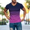 Mens Summer Shirt Gradient Short Sleeve Shirt Casual V Neck Pullover T-Shirt Athletic Workout Tops Basic Muscle Tee view 2