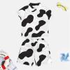 Adugen Origei Cow Print Black And White Color Matching Boy's 2 Piece Outfit Button Down Shirt And Shorts Sets 3-4T view 3