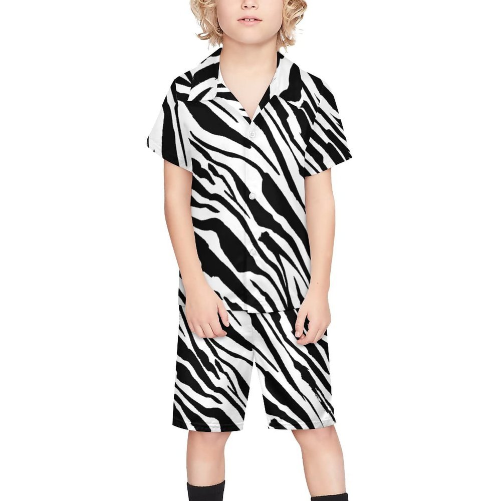 Adugen Origei Teen Beach Two Piece Set Black Zebra Pattern Children's Beach Suit Suitable for Boys And Girls 7-8T